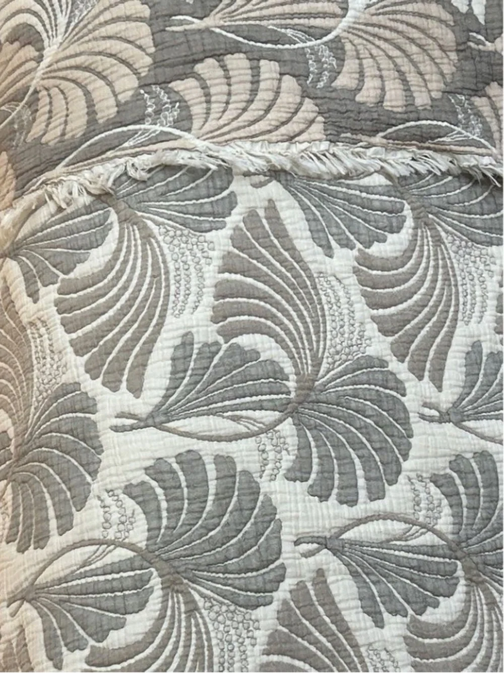 Greige Palms Quilted Woven Bedspread Luxury Blanket Woven Turkish Cotton Queen